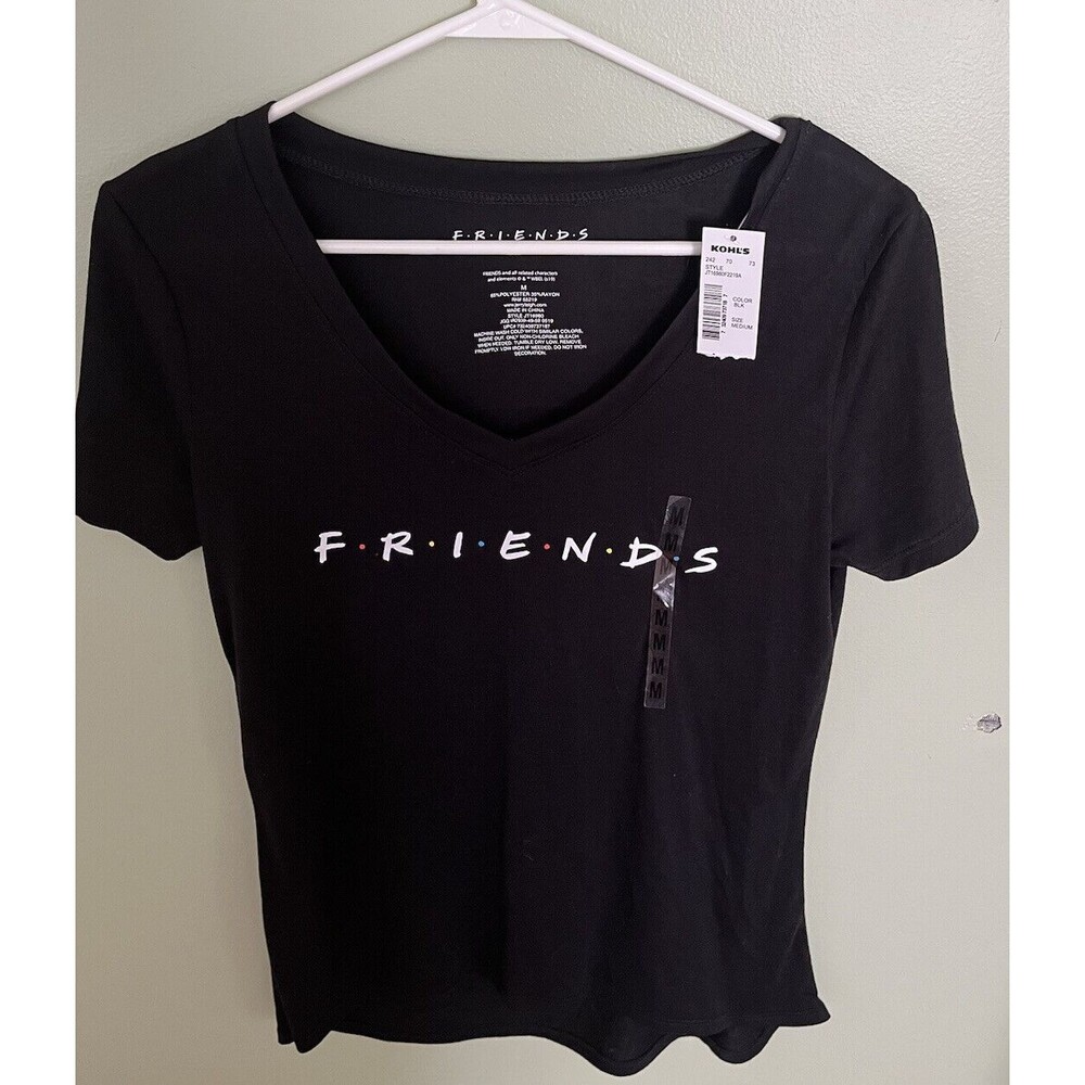 Friends the Television Series Women's Short Sleeve V-Neck Tee Shirt Black Medium